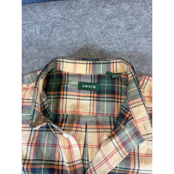 Orvis Shirt Mens 2XL Beige Green Plaid Flannel Button Up Long Sleeve Workwear - Picture 5 of 7